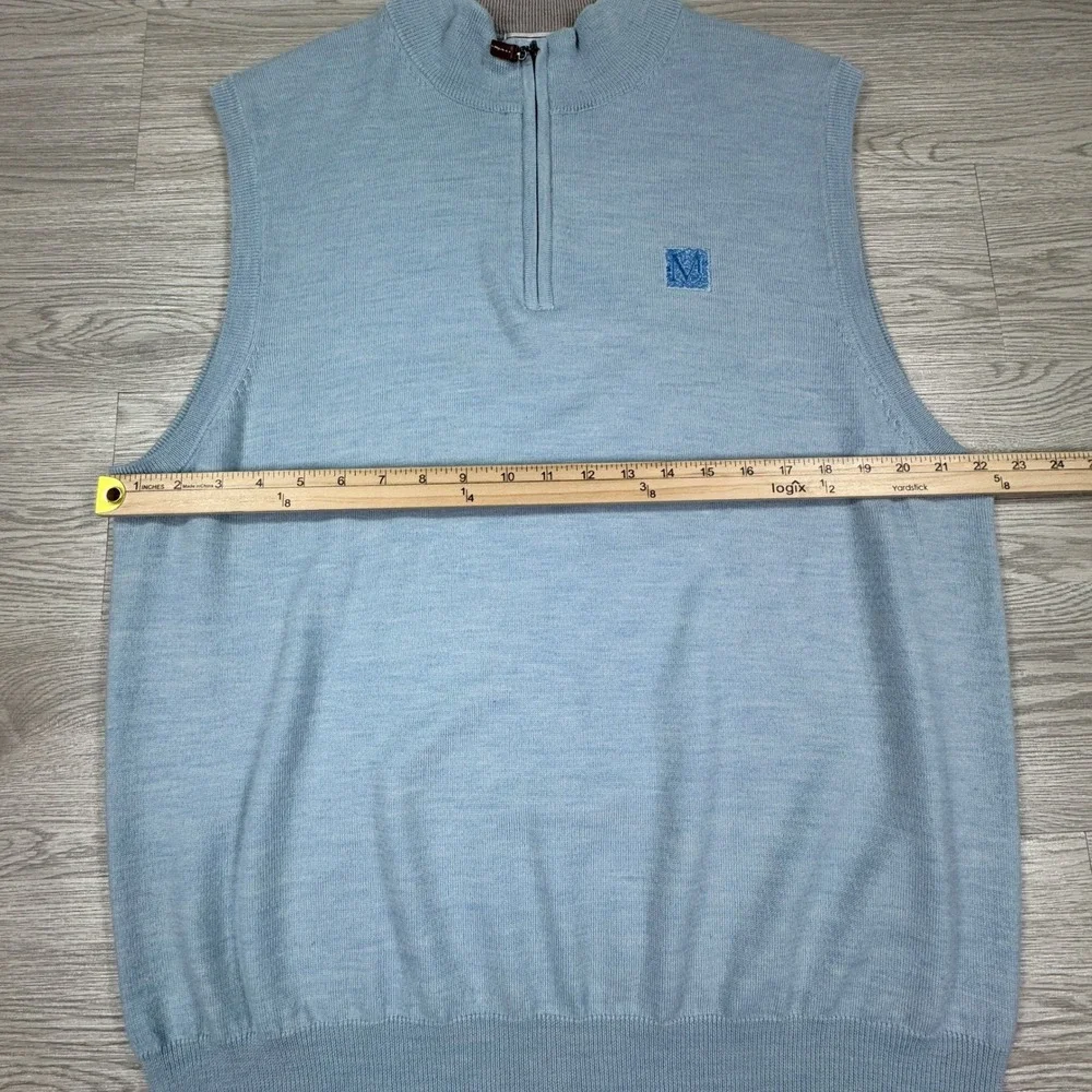 Peter Millar Mens Sweater Vest Quarter‎ Zip Light Blue Large 100% Merino Wool
